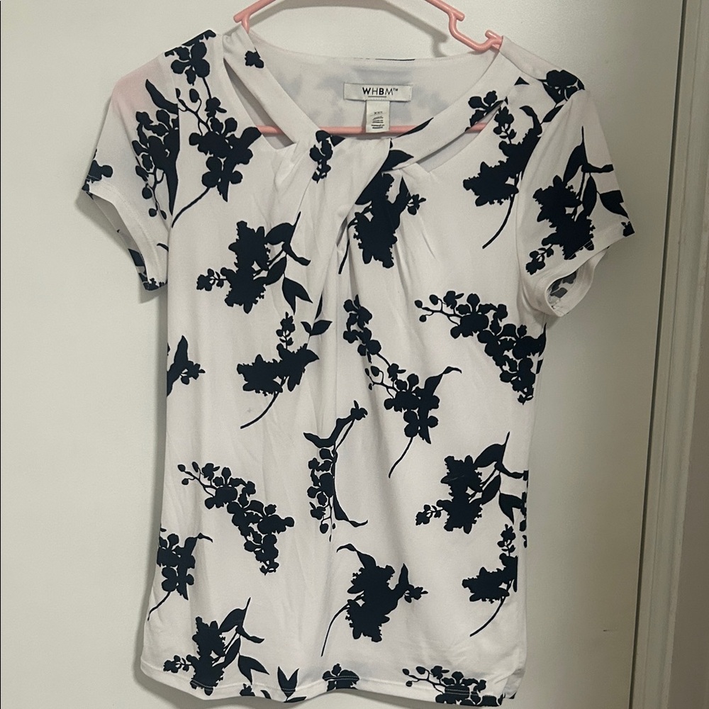 White House Black Market Black Floral on White Tee
